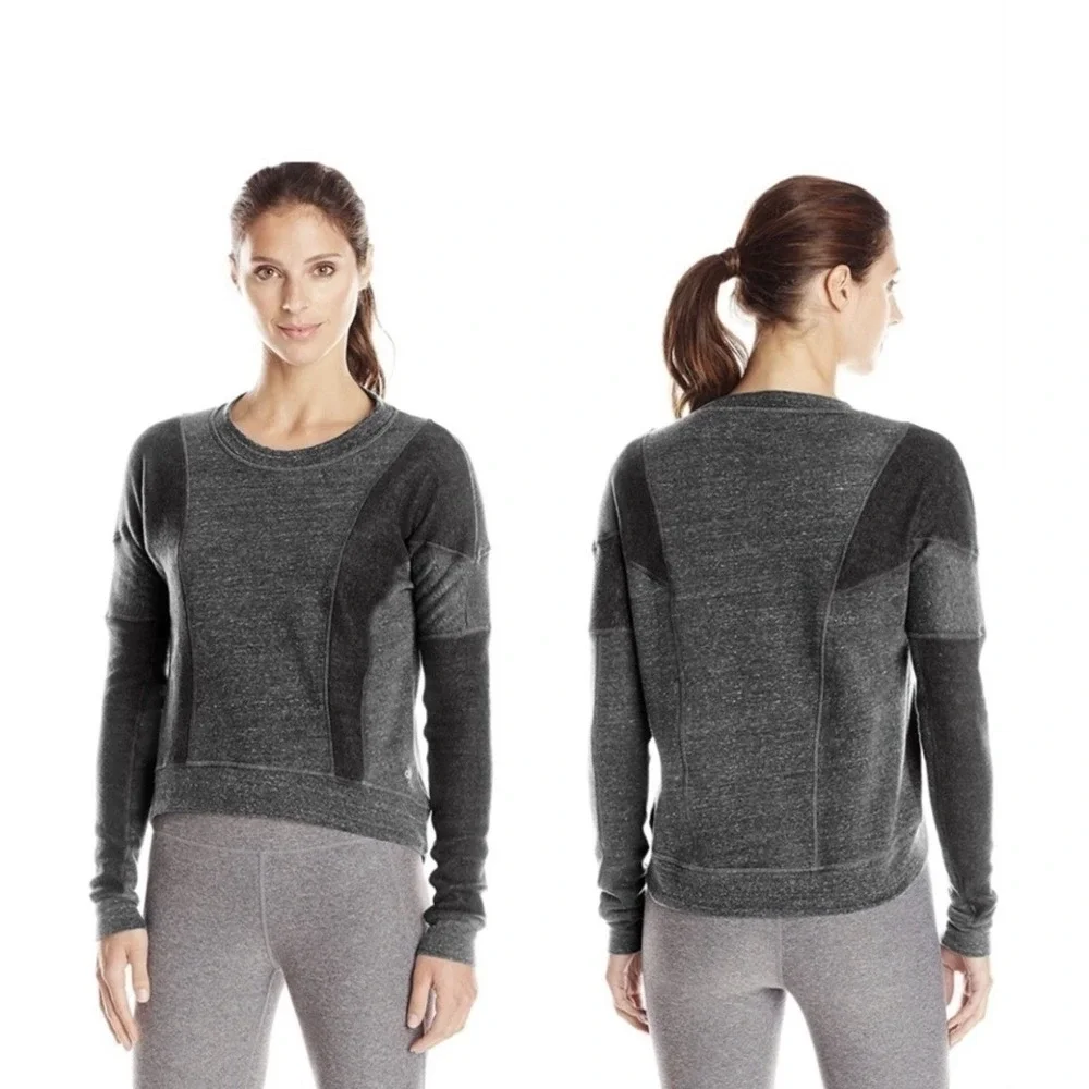 Alo Yoga Sweatshirt Womens S Gray Heathered Paneled‎ Crewneck W4263R
